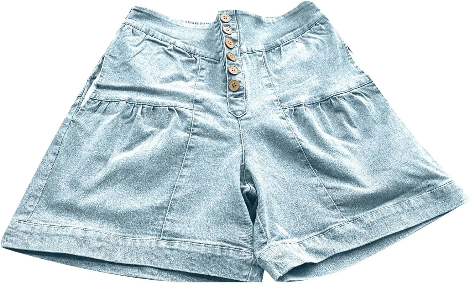 Womens Summer Flowy Jean Short Button Up High Waisted Wide Leg Denim Skort Pleated Ruffle Stretchy Short with Pockets