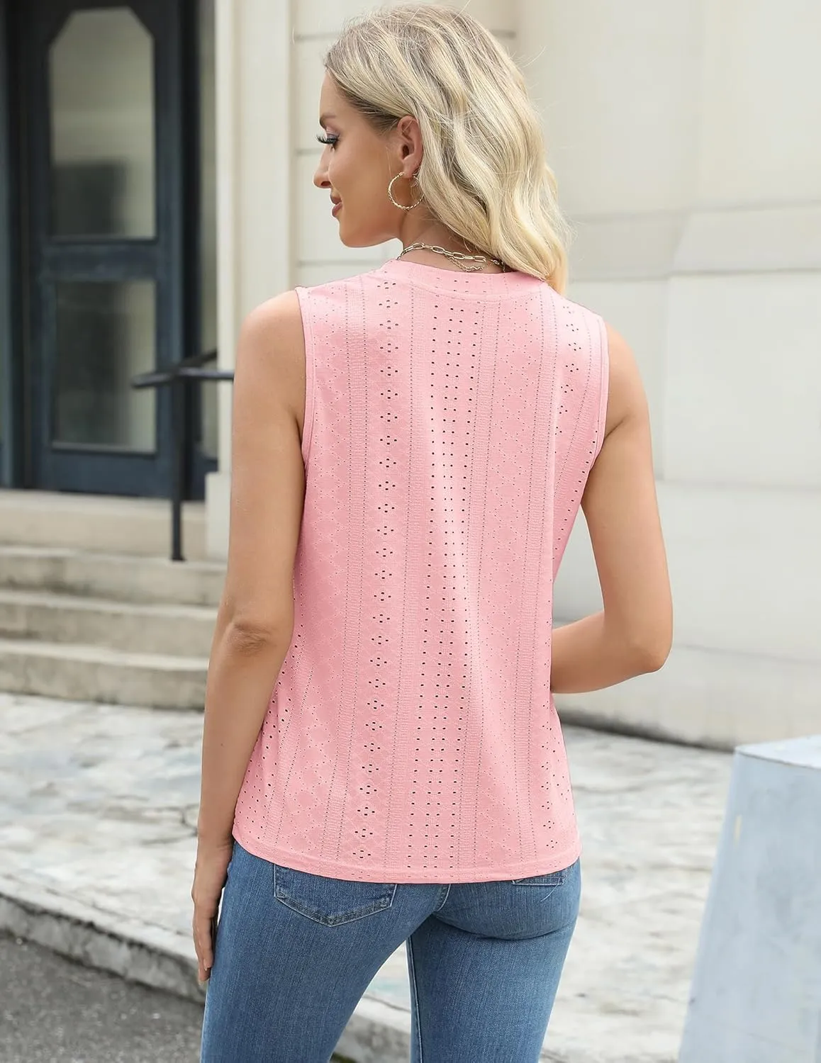 Womens Tank Tops Cutout Crewneck Camisole Eyelet Embroidery Sleeveless Loose Fit Basic y2k Going Out Shirts