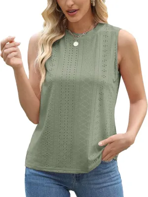 Womens Tank Tops Cutout Crewneck Camisole Eyelet Embroidery Sleeveless Loose Fit Basic y2k Going Out Shirts