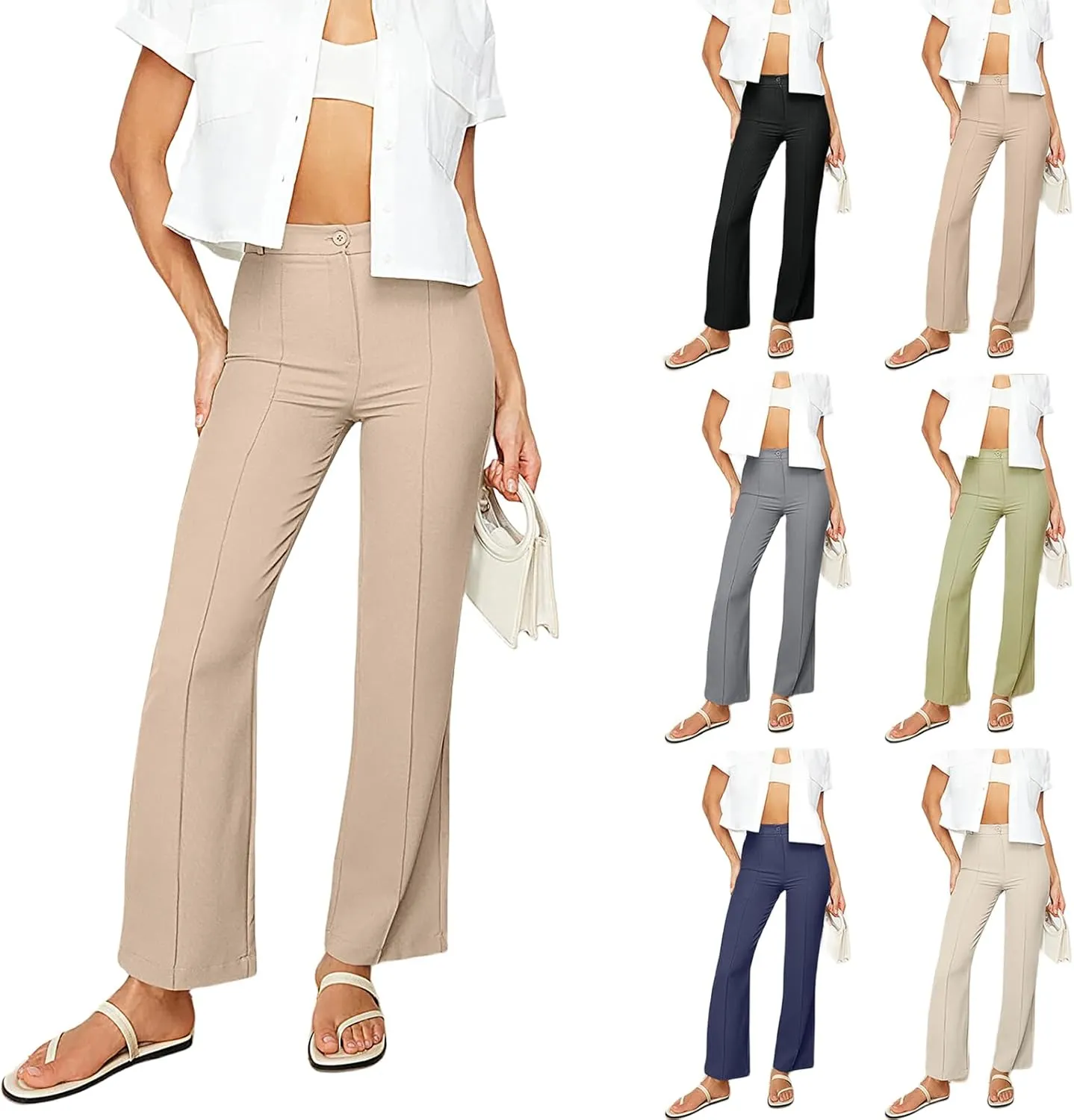 Women's Wide Leg Dress Pants Seam Front Tailored Trousers with Pockets High Waist Stretch Work Pants Casual Slacks