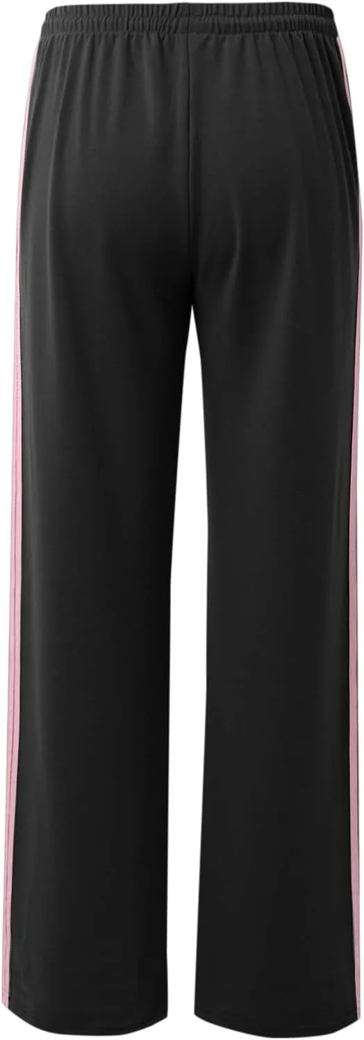 Womens Wide Leg Elasticated High Waist Trousers Side Striped Design Straight Casual Sweatpants Baggy Vintage Summer Pants