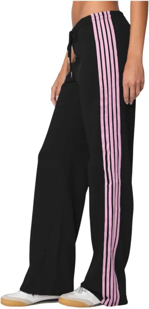Womens Wide Leg Elasticated High Waist Trousers Side Striped Design Straight Casual Sweatpants Baggy Vintage Summer Pants