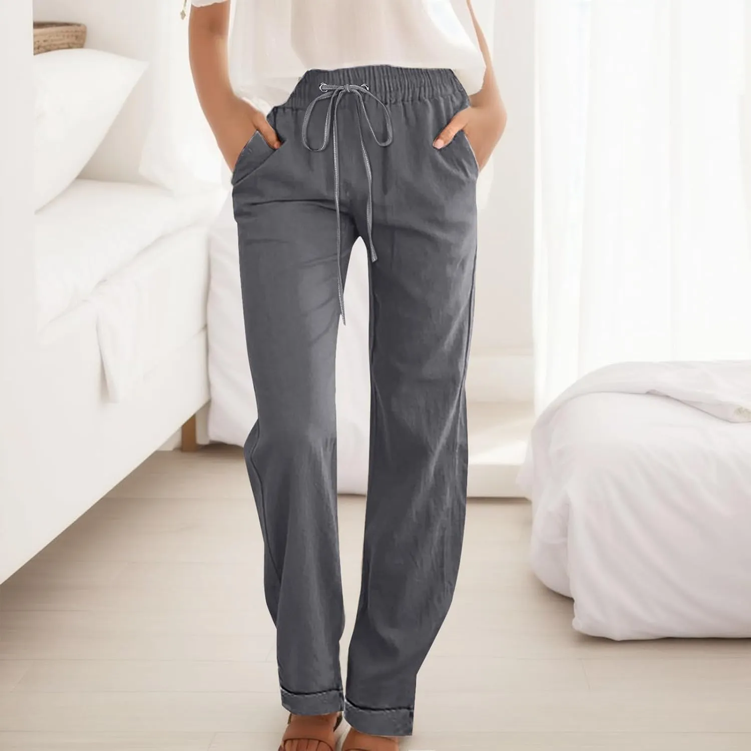 Womens Wide Leg Harem Pants Winter Nice Business Thermal with Pockets Fleece Lined Wide Leg