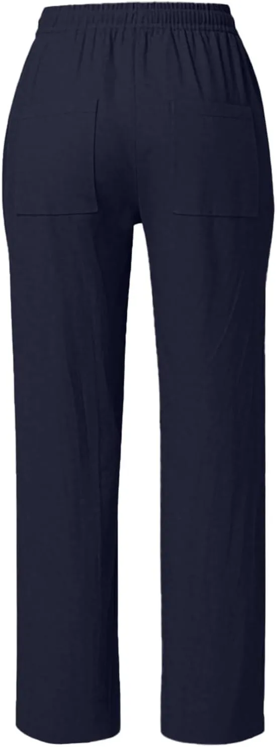 Women's Wide Leg Pants High Waisted Business Work Casual Linen Trousers 2025 Summer Comfy Palazzo Pants with Pockets