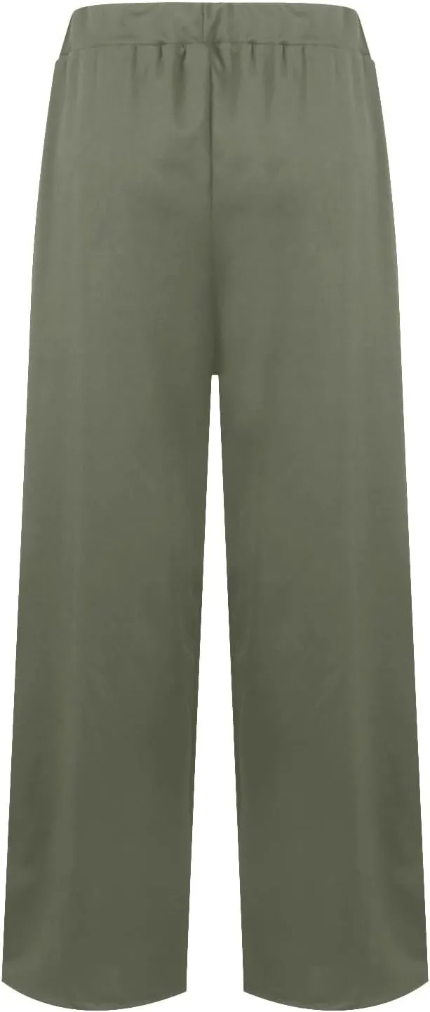 Women's Wide Leg Pants Winter Highwaisted Beach Pants with Pockets Fleece Lined Elastic Waist
