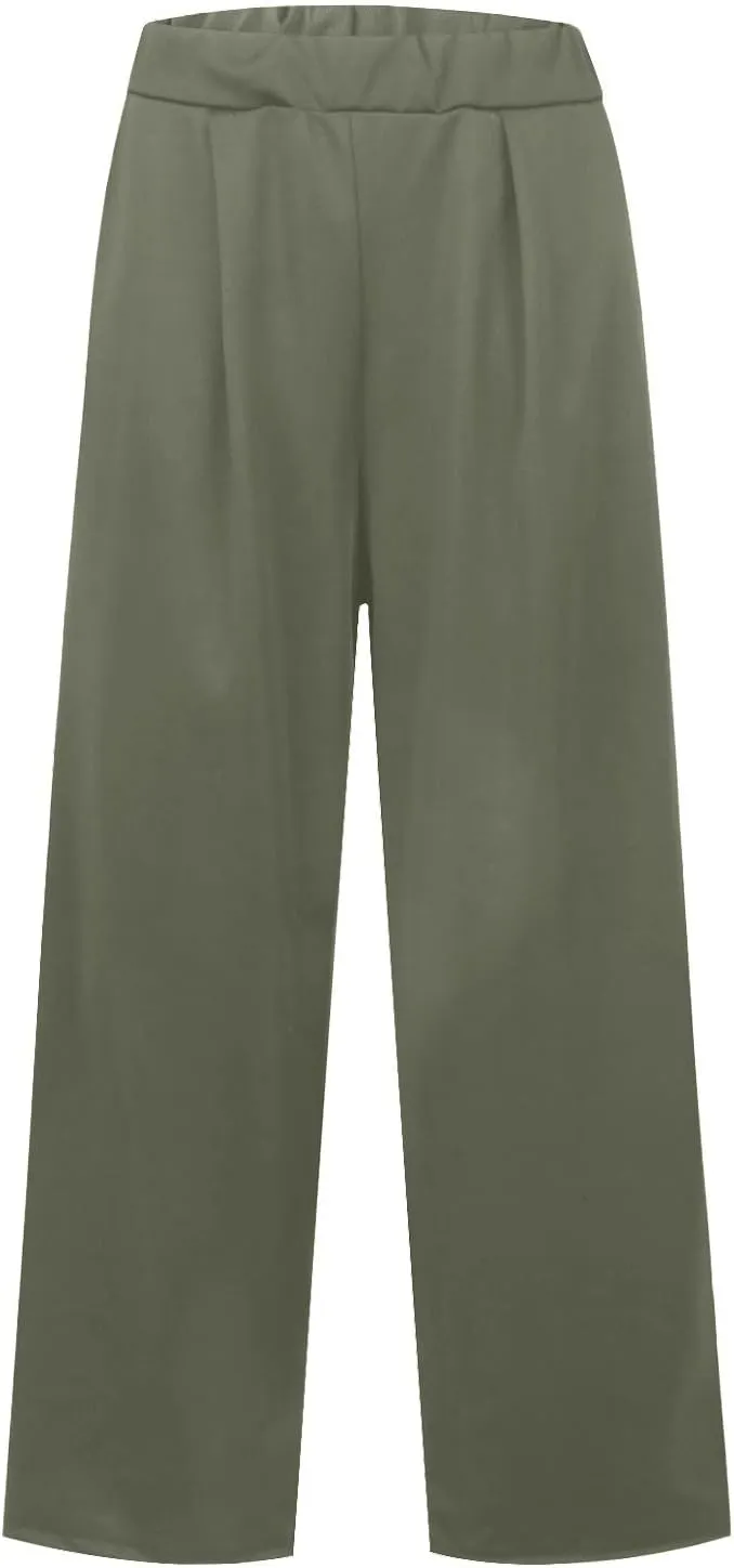 Women's Wide Leg Pants Winter Highwaisted Beach Pants with Pockets Fleece Lined Elastic Waist