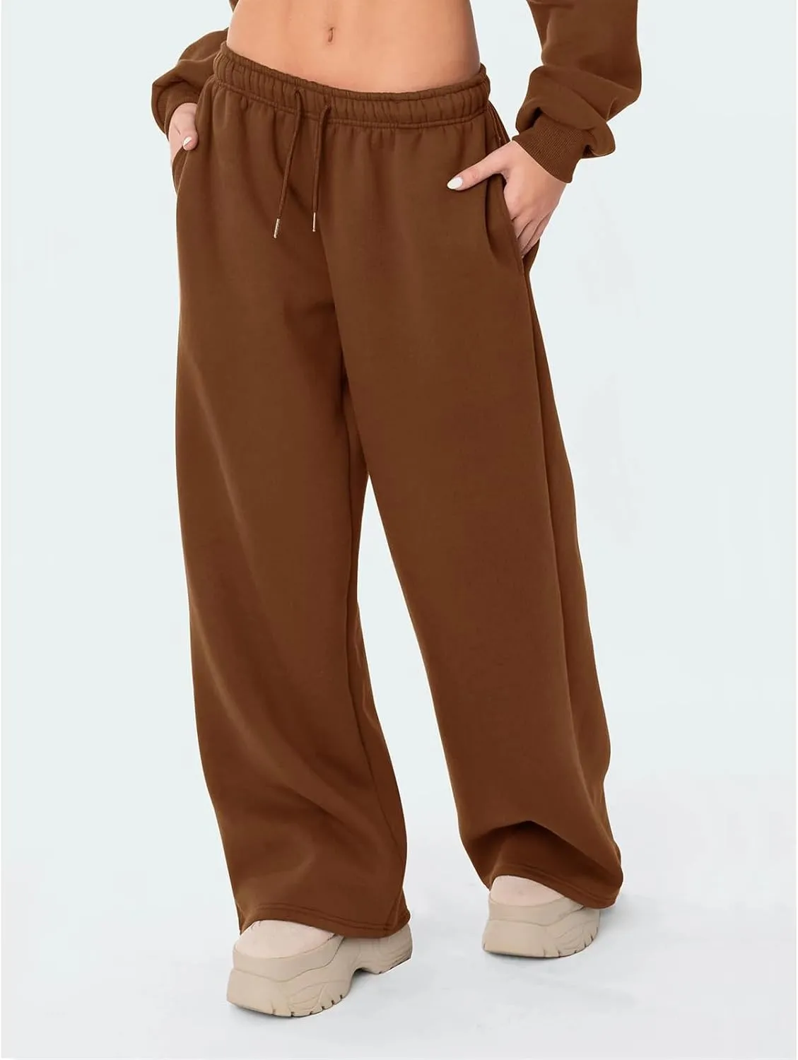 Women's Wide Leg Sweatpants Elastic High Waist Straight Leg Sweatpants Teen Girl Baggy Sweatpants with Pockets