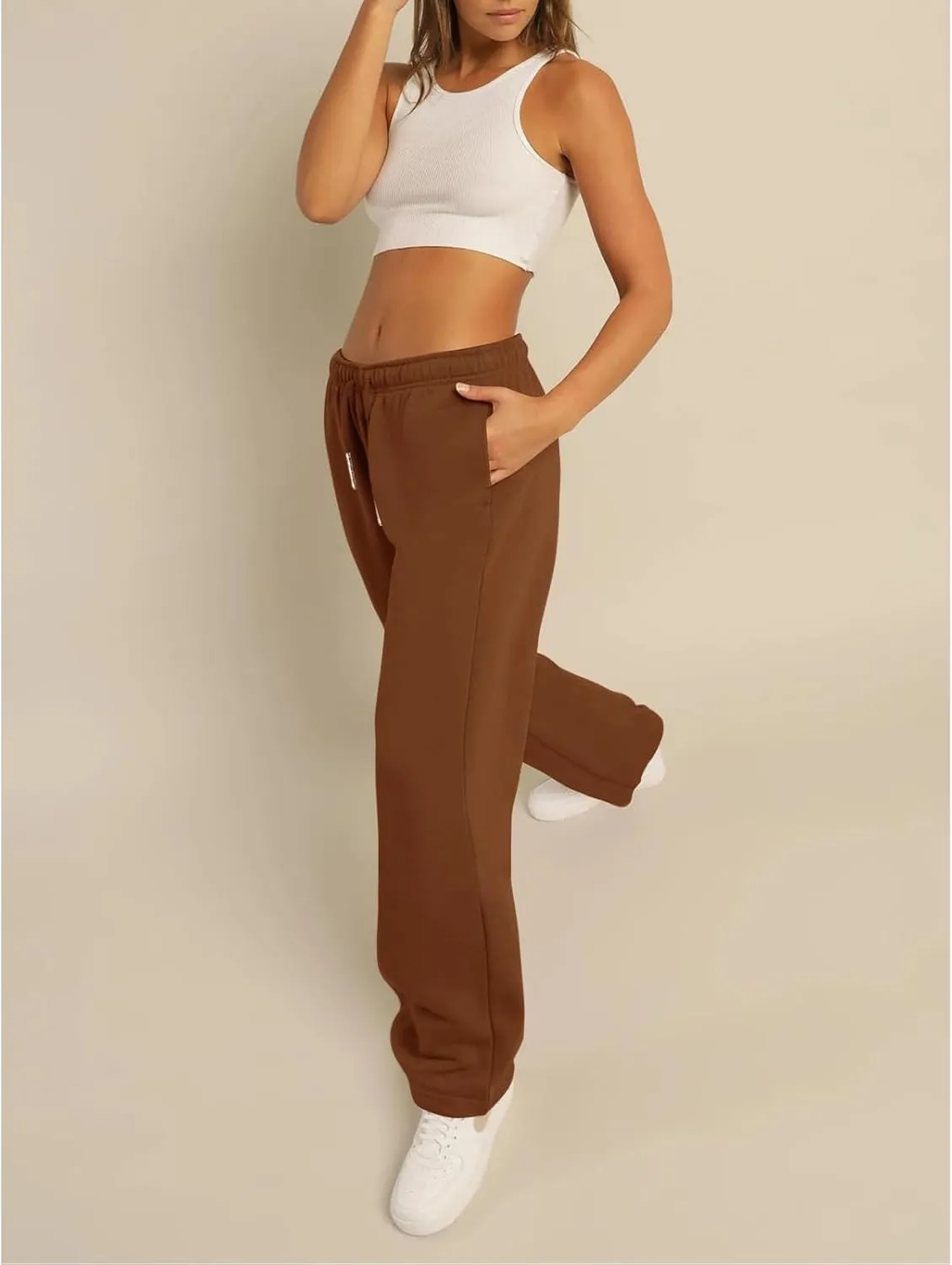Women's Wide Leg Sweatpants Elastic High Waist Straight Leg Sweatpants Teen Girl Baggy Sweatpants with Pockets
