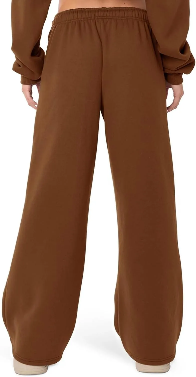 Women's Wide Leg Sweatpants Elastic High Waist Straight Leg Sweatpants Teen Girl Baggy Sweatpants with Pockets