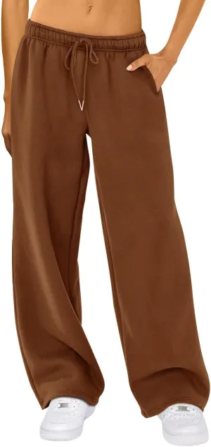 Women's Wide Leg Sweatpants Elastic High Waist Straight Leg Sweatpants Teen Girl Baggy Sweatpants with Pockets