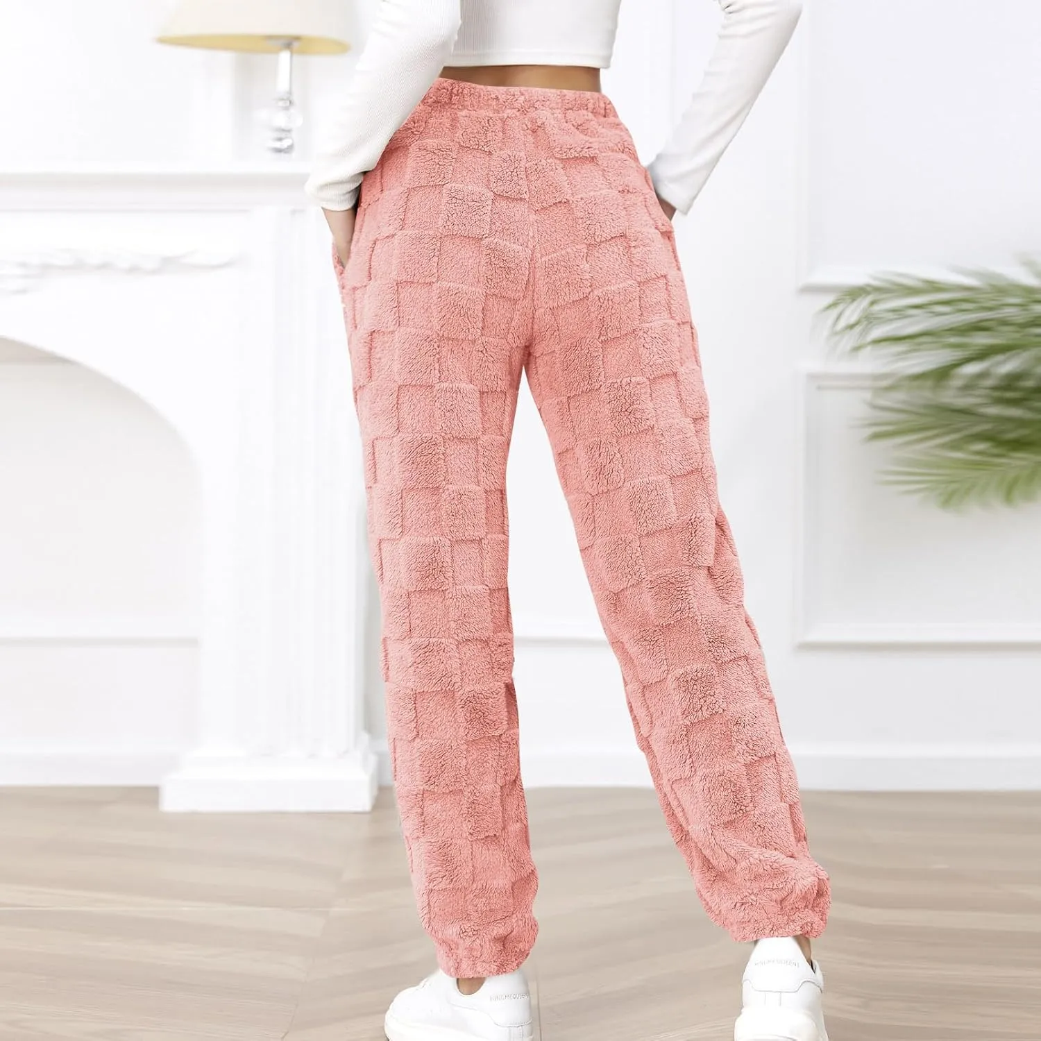 Women's Winter Warm Fleece Baggy Joggers Pants Sherpa Lined Sweatpants Jacquard Pajama Pants Plush Fuzzy Lounge Pants