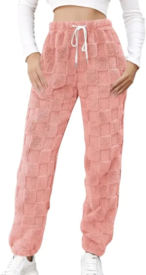 Women's Winter Warm Fleece Baggy Joggers Pants Sherpa Lined Sweatpants Jacquard Pajama Pants Plush Fuzzy Lounge Pants