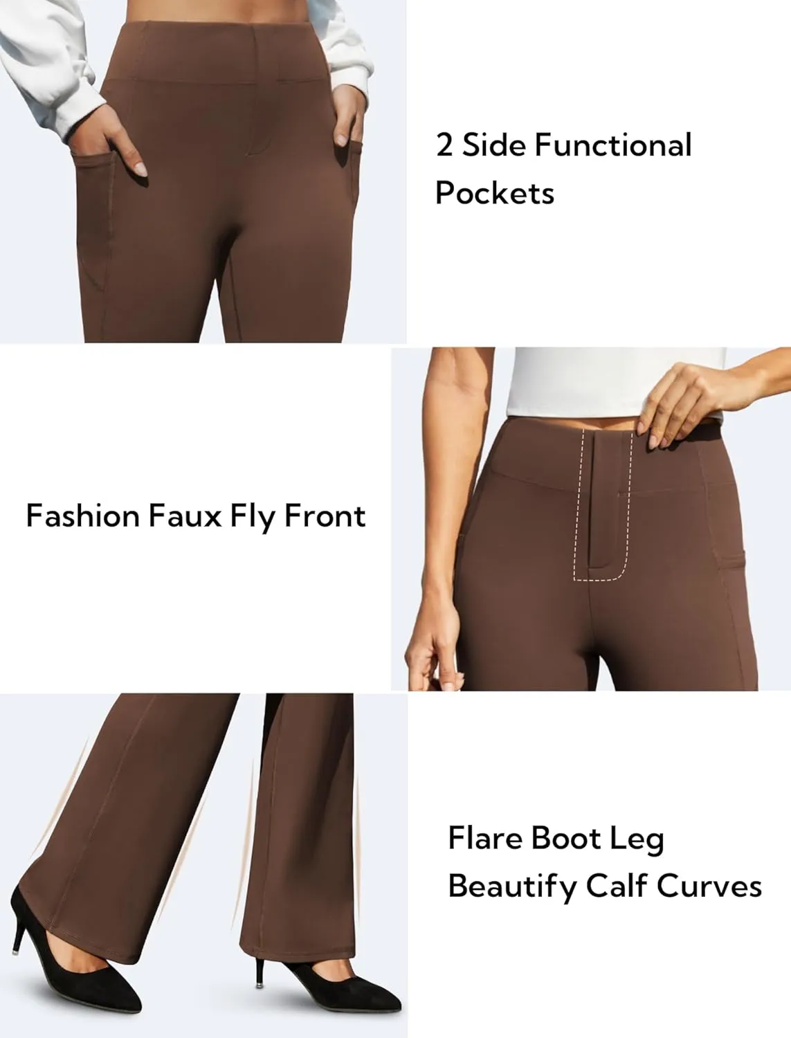 Women's Work Pants Business Casual Pants High Waisted Yoga Flare Leggings with Pockets Dress Slacks Tummy Control