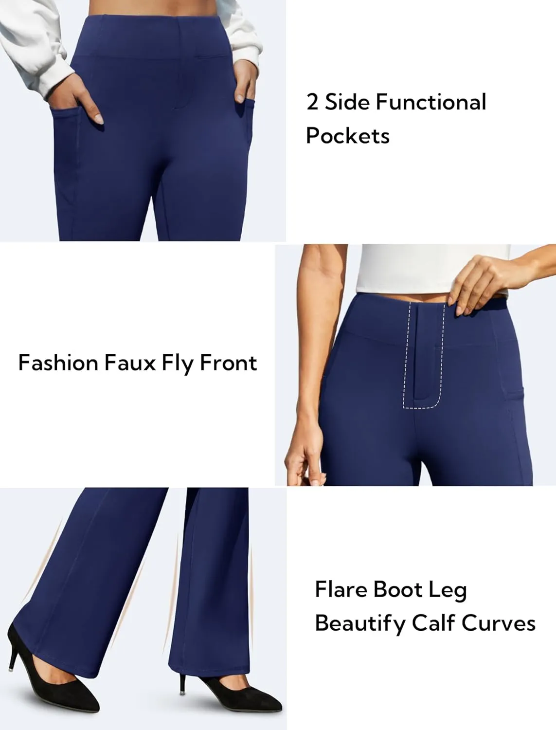 Women's Work Pants Business Casual Pants High Waisted Yoga Flare Leggings with Pockets Dress Slacks Tummy Control