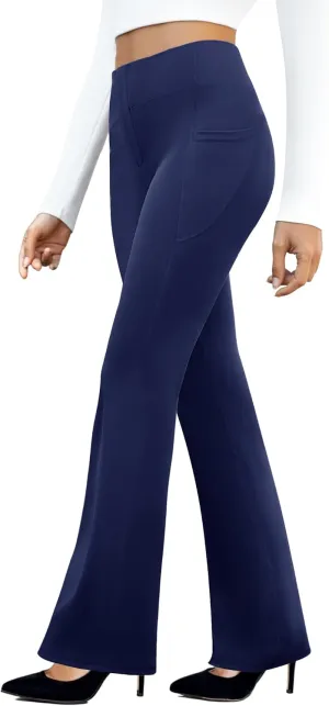 Women's Work Pants Business Casual Pants High Waisted Yoga Flare Leggings with Pockets Dress Slacks Tummy Control
