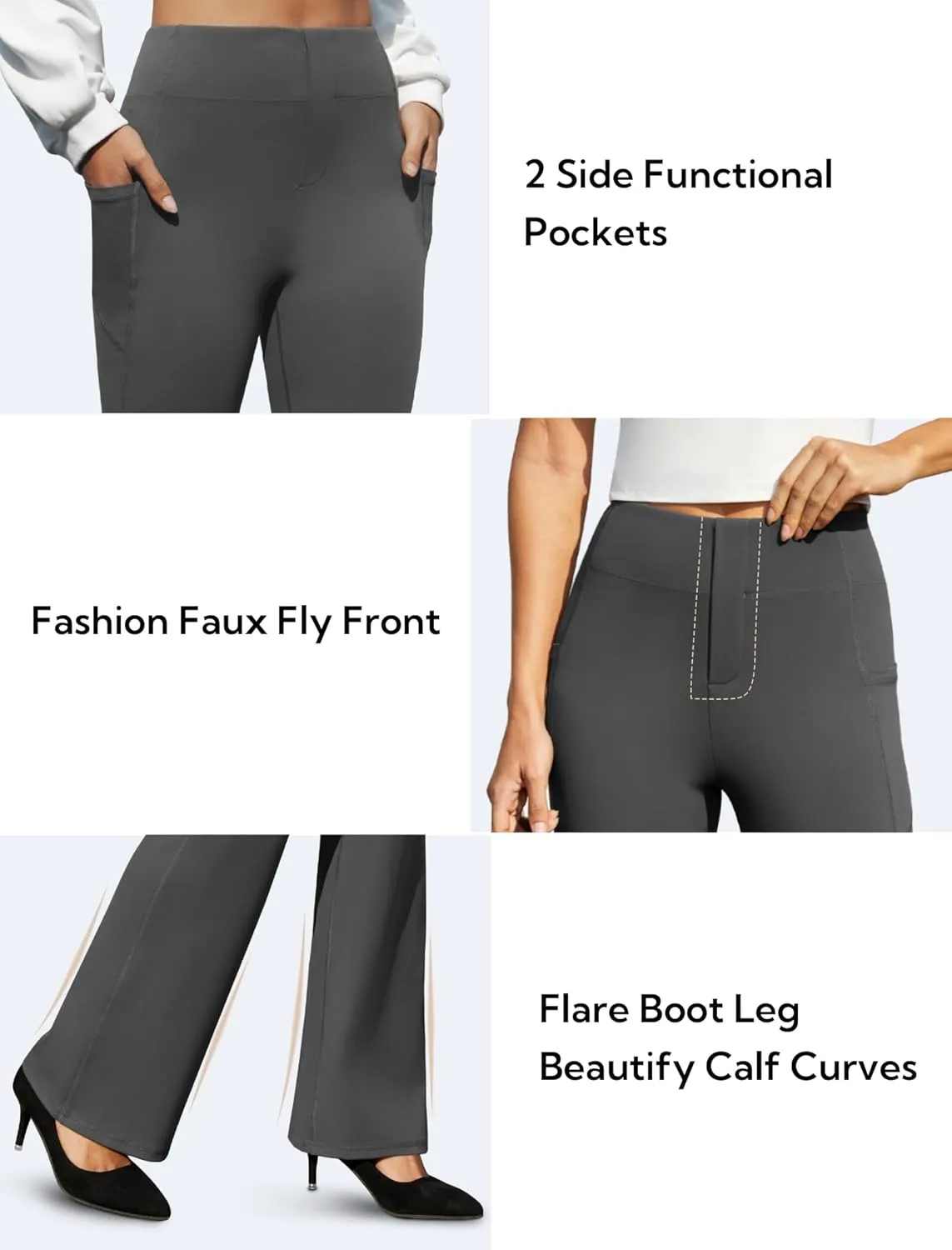 Women's Work Pants Business Casual Pants High Waisted Yoga Flare Leggings with Pockets Dress Slacks Tummy Control