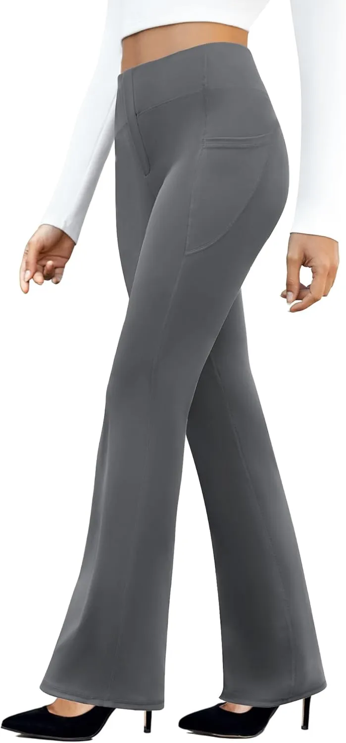 Women's Work Pants Business Casual Pants High Waisted Yoga Flare Leggings with Pockets Dress Slacks Tummy Control