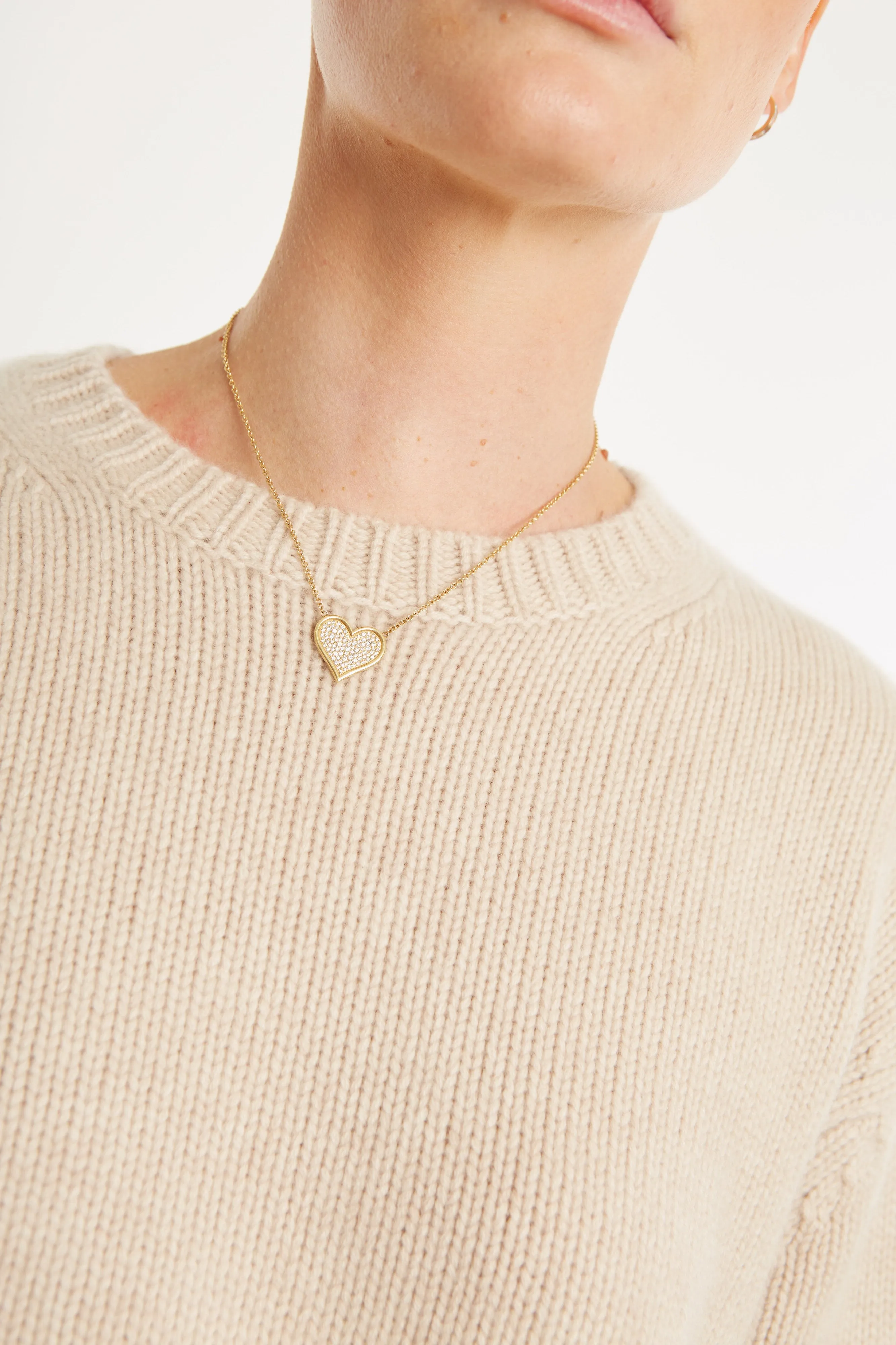 Yellow Gold Large Diamond Pave Heart Necklace