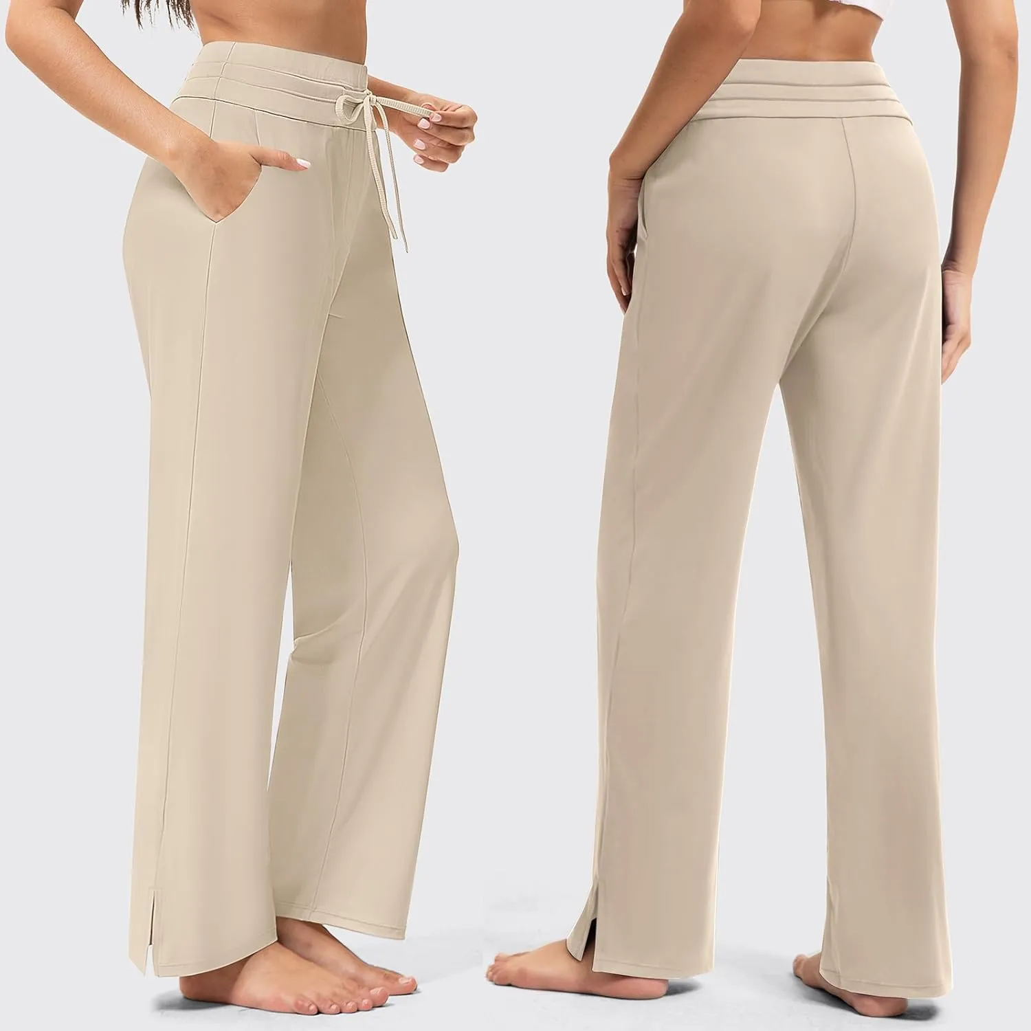 Yoga Pants Women Wide Leg Pants with Pockets Drawstring High Waist Stretch Dress Pants Lounge Sweatpants 29"/31"/33"