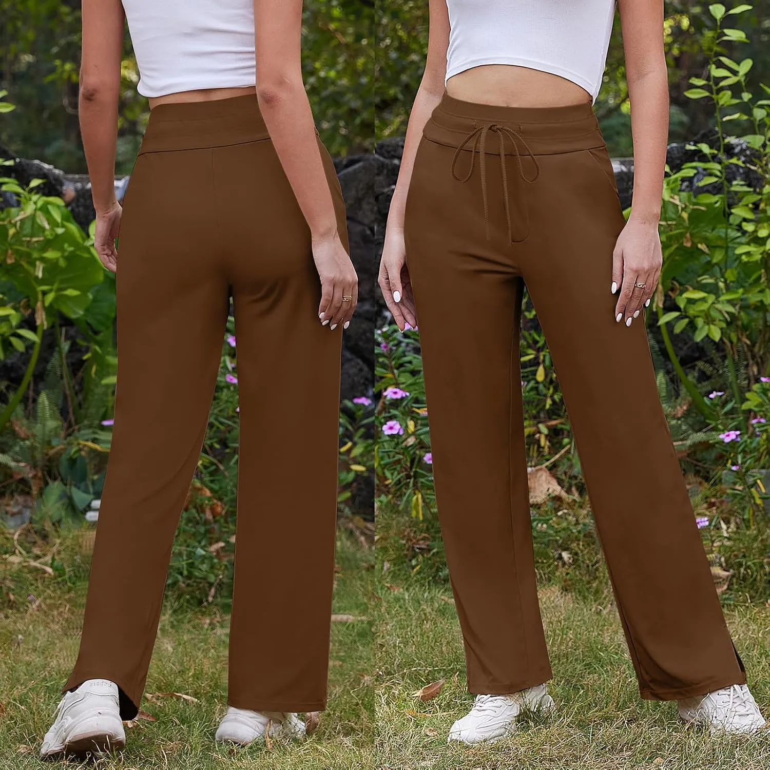 Yoga Pants Women Wide Leg Pants with Pockets Drawstring High Waist Stretch Dress Pants Lounge Sweatpants 29"/31"/33"