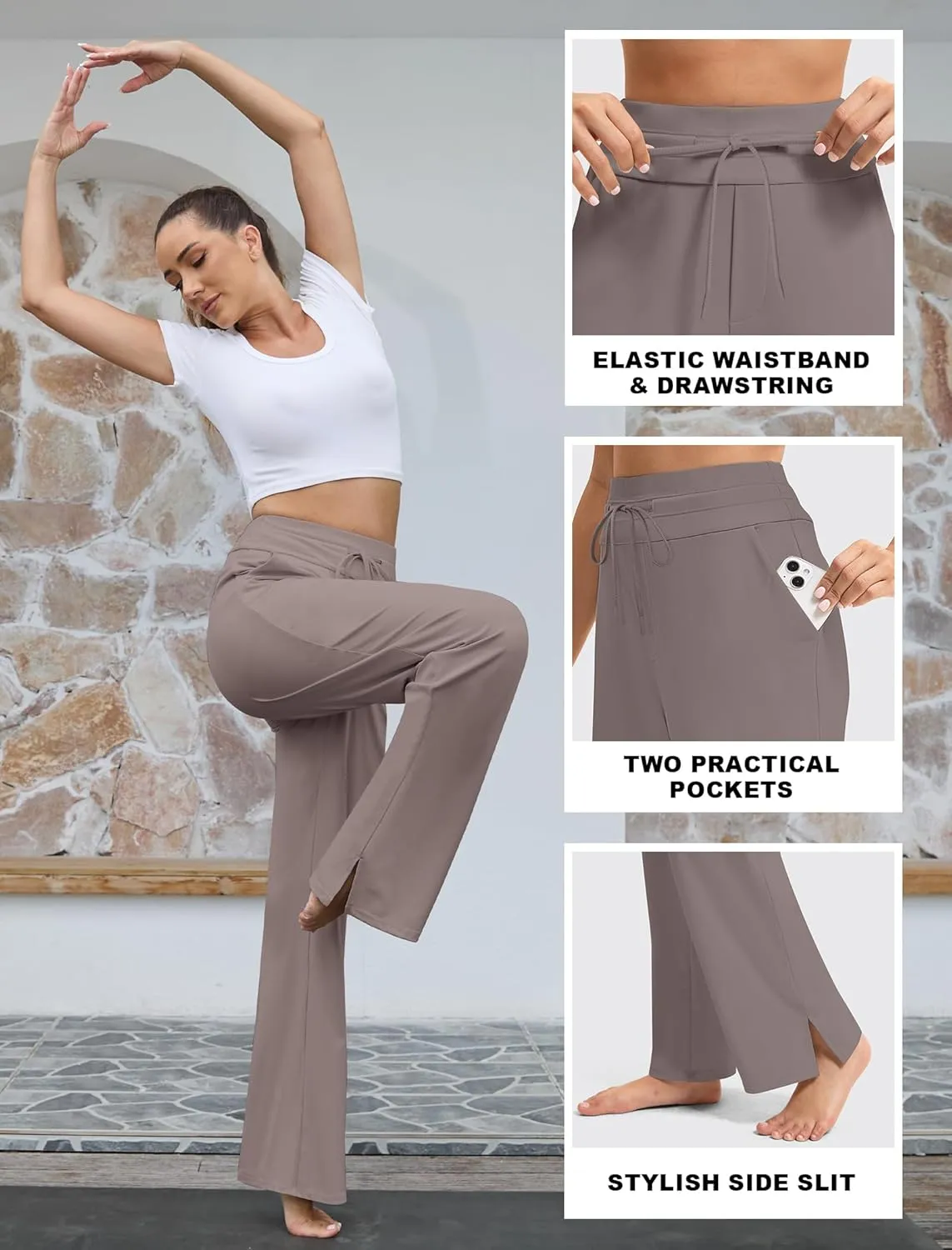 Yoga Pants Women Wide Leg Pants with Pockets Drawstring High Waist Stretch Dress Pants Lounge Sweatpants 29"/31"/33"
