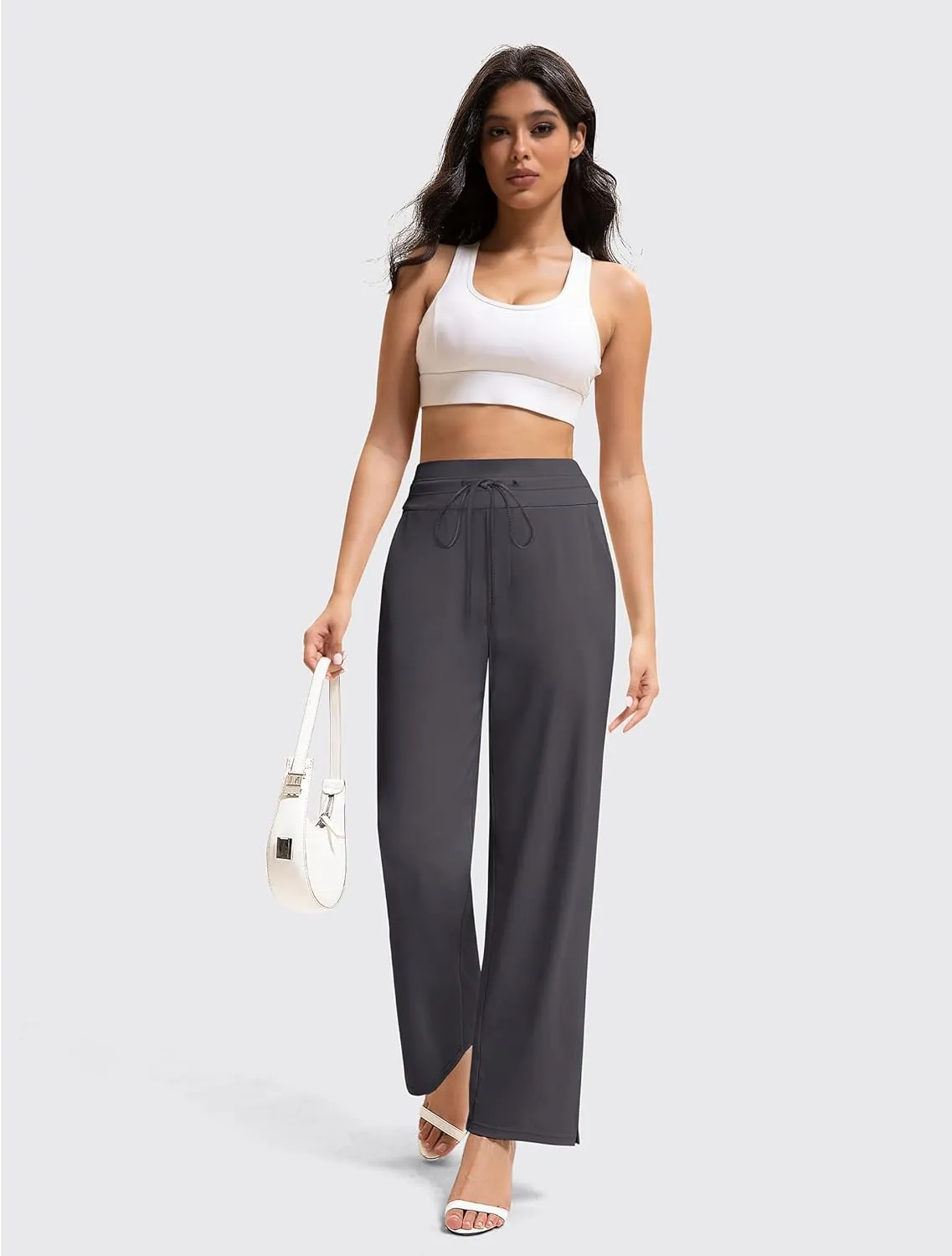 Yoga Pants Women Wide Leg Pants with Pockets Drawstring High Waist Stretch Dress Pants Lounge Sweatpants 29"/31"/33"