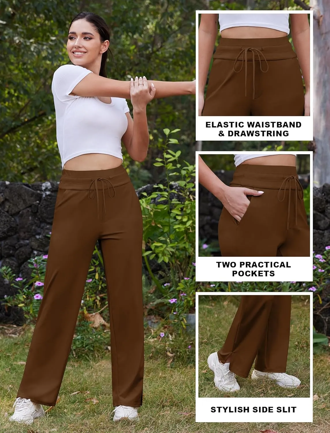 Yoga Pants Women Wide Leg Pants with Pockets Drawstring High Waist Stretch Dress Pants Lounge Sweatpants 29"/31"/33"