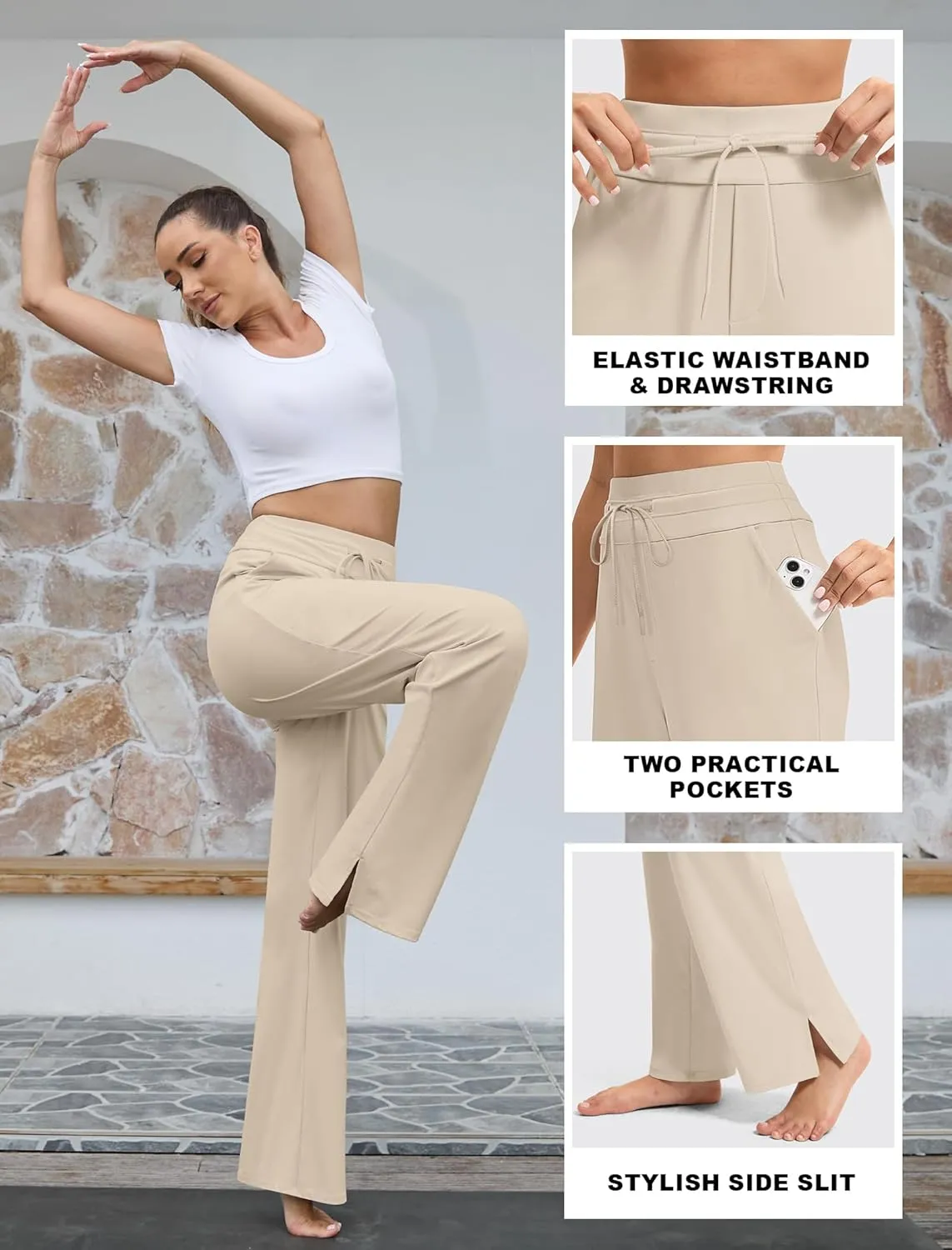 Yoga Pants Women Wide Leg Pants with Pockets Drawstring High Waist Stretch Dress Pants Lounge Sweatpants 29"/31"/33"