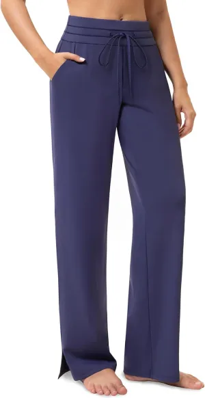 Yoga Pants Women Wide Leg Pants with Pockets Drawstring High Waist Stretch Dress Pants Lounge Sweatpants 29"/31"/33"