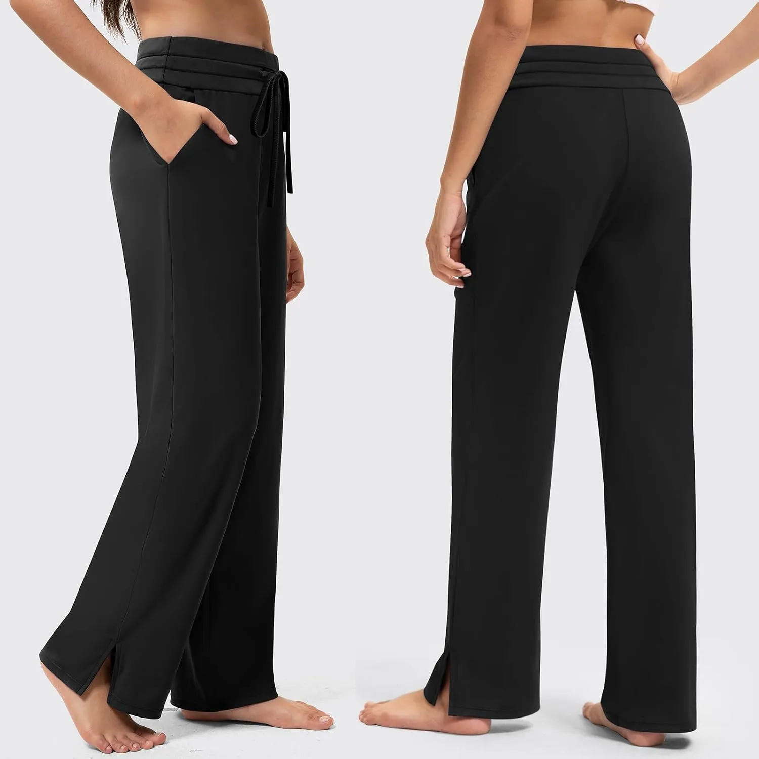 Yoga Pants Women Wide Leg Pants with Pockets Drawstring High Waist Stretch Dress Pants Lounge Sweatpants 29"/31"/33"