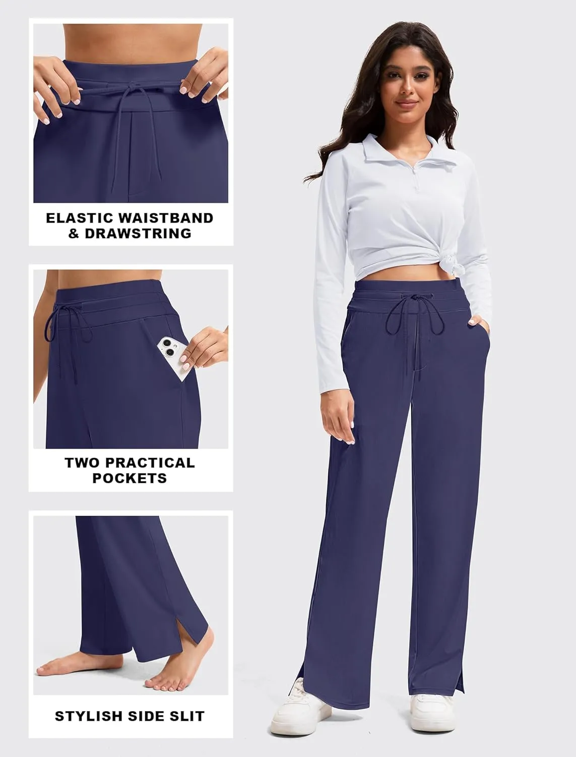 Yoga Pants Women Wide Leg Pants with Pockets Drawstring High Waist Stretch Dress Pants Lounge Sweatpants 29"/31"/33"