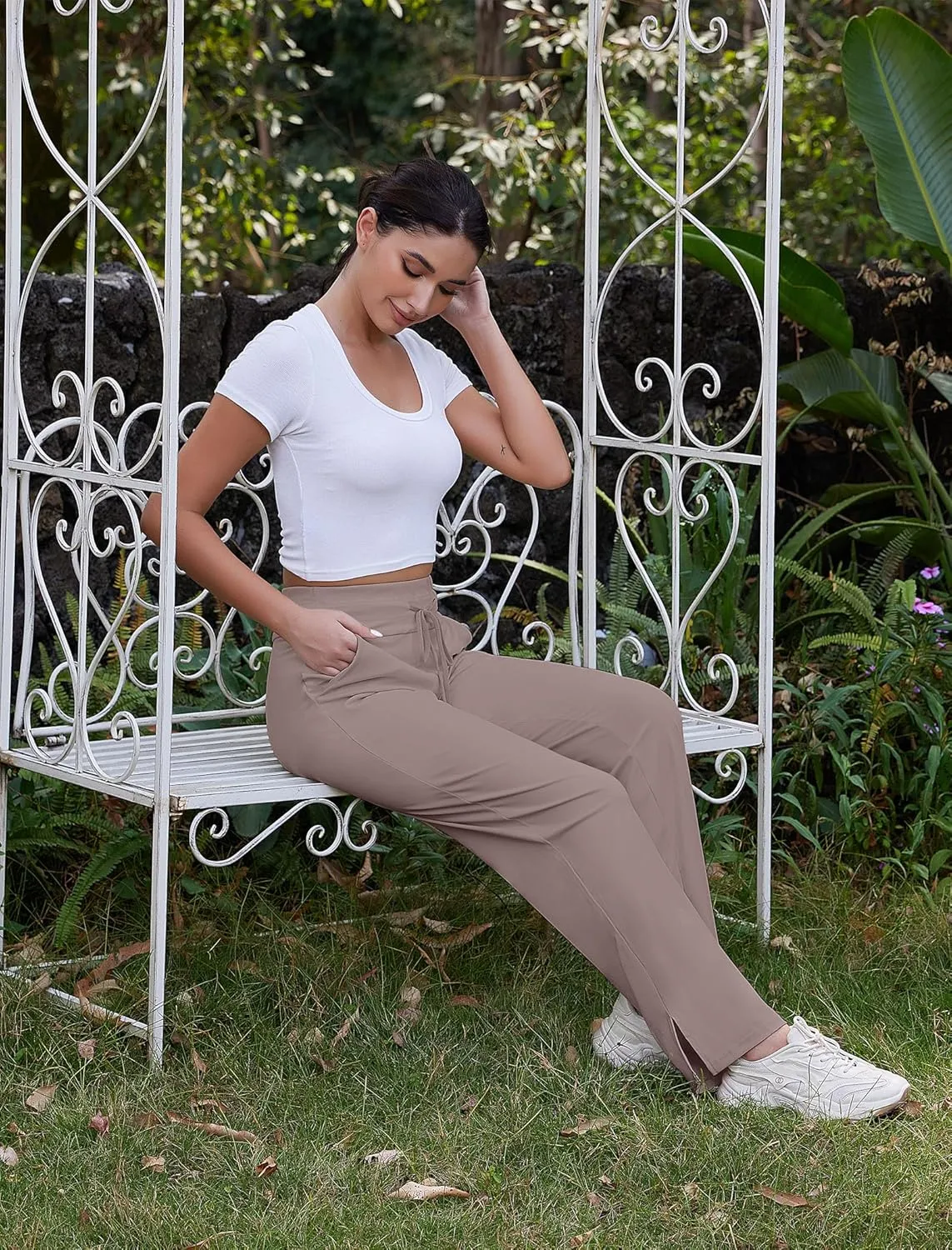 Yoga Pants Women Wide Leg Pants with Pockets Drawstring High Waist Stretch Dress Pants Lounge Sweatpants 29"/31"/33"
