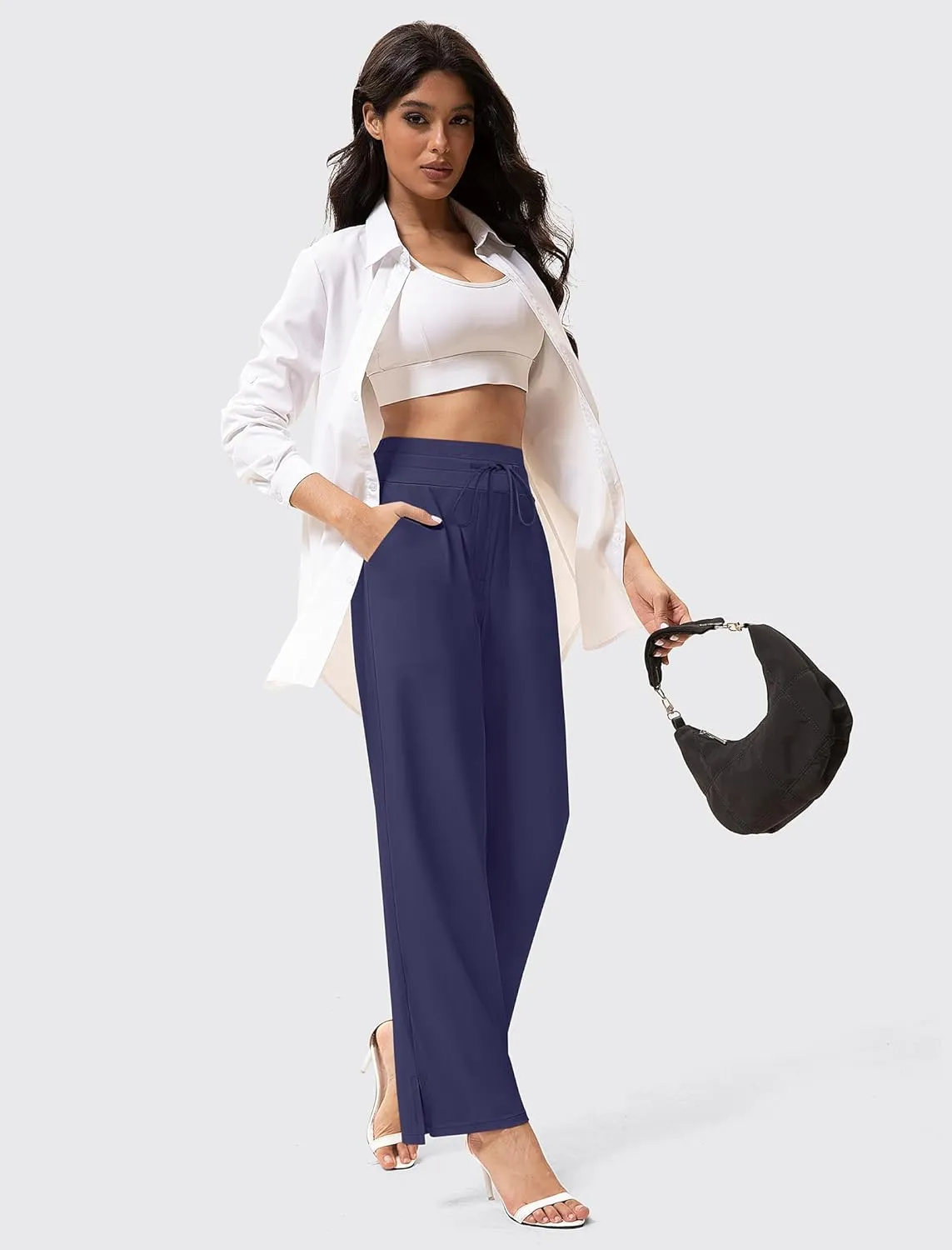 Yoga Pants Women Wide Leg Pants with Pockets Drawstring High Waist Stretch Dress Pants Lounge Sweatpants 29"/31"/33"