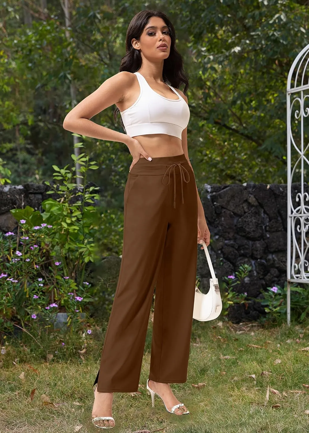 Yoga Pants Women Wide Leg Pants with Pockets Drawstring High Waist Stretch Dress Pants Lounge Sweatpants 29"/31"/33"