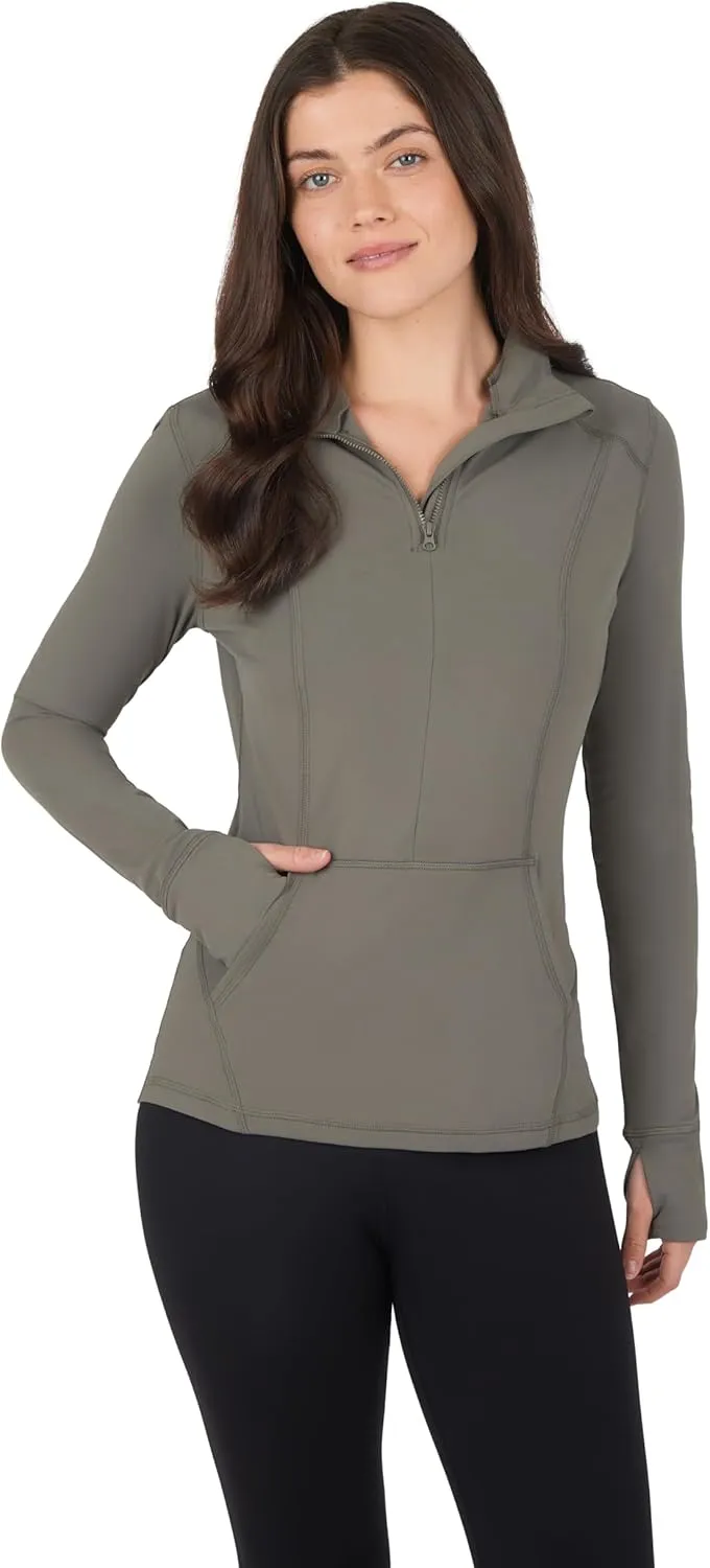 Yogalicious Half Zip Lightweight Workout Long Sleeve Athletic Jacket with Front Pockets and Thumbholes