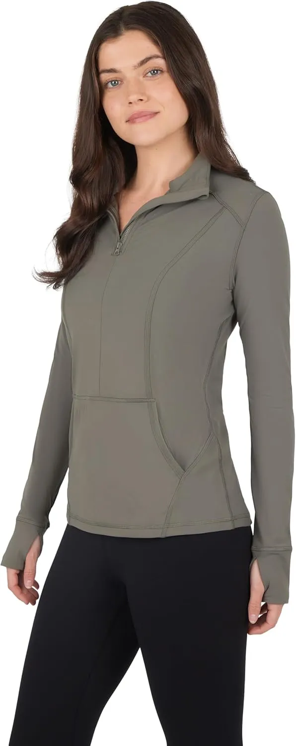 Yogalicious Half Zip Lightweight Workout Long Sleeve Athletic Jacket with Front Pockets and Thumbholes