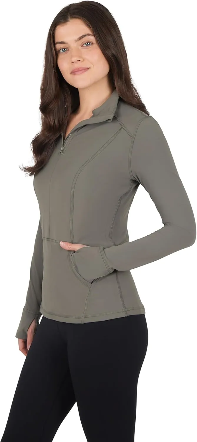 Yogalicious Half Zip Lightweight Workout Long Sleeve Athletic Jacket with Front Pockets and Thumbholes
