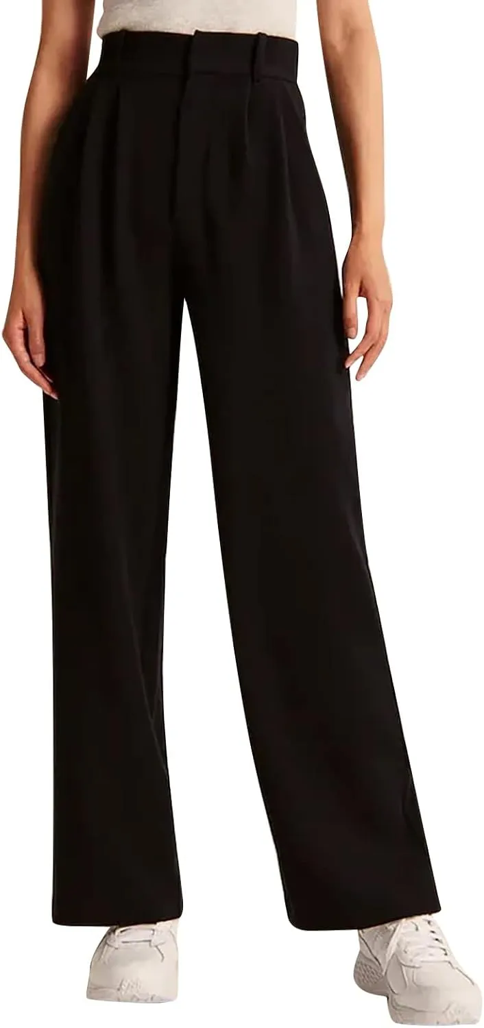YOLAI Womens Casual Wide Leg Dress Pants High Waist Tailored Button Down Trousers Business Work Trousers with Pockets