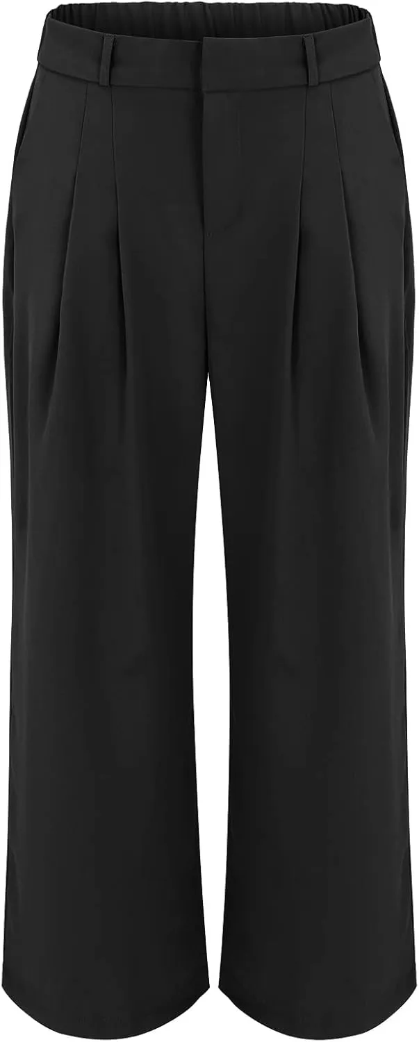 YOLAI Womens Casual Wide Leg Dress Pants High Waist Tailored Button Down Trousers Business Work Trousers with Pockets