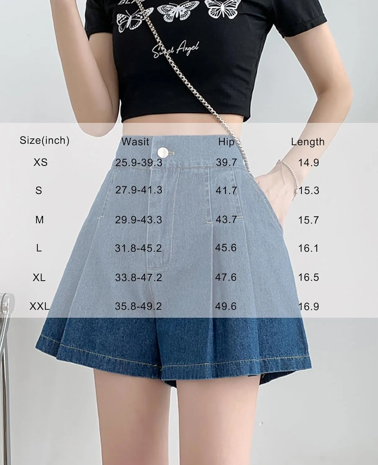ZENTHACE Womens Summer High Elastic Waisted Skirt Shorts Casual Wide Leg Flared A Line Pleated Denim Jean Shorts with Pockets