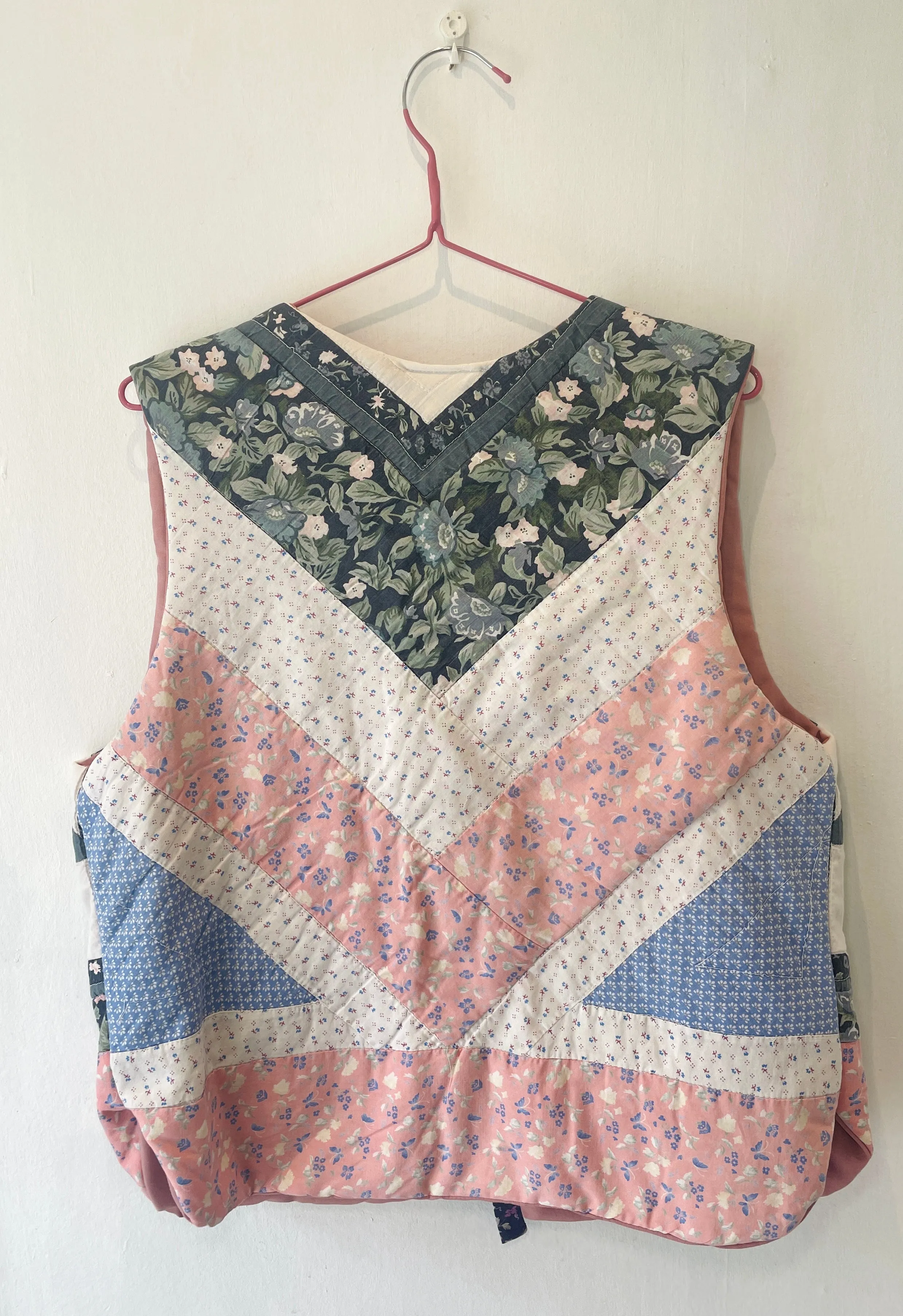 Zoe Handmade Blue and Pink Tie Front Quilted Vest Gilet - Up To Size 16
